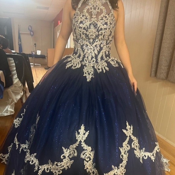 navy blue and silver quinceanera dress - Picture 1 of 5